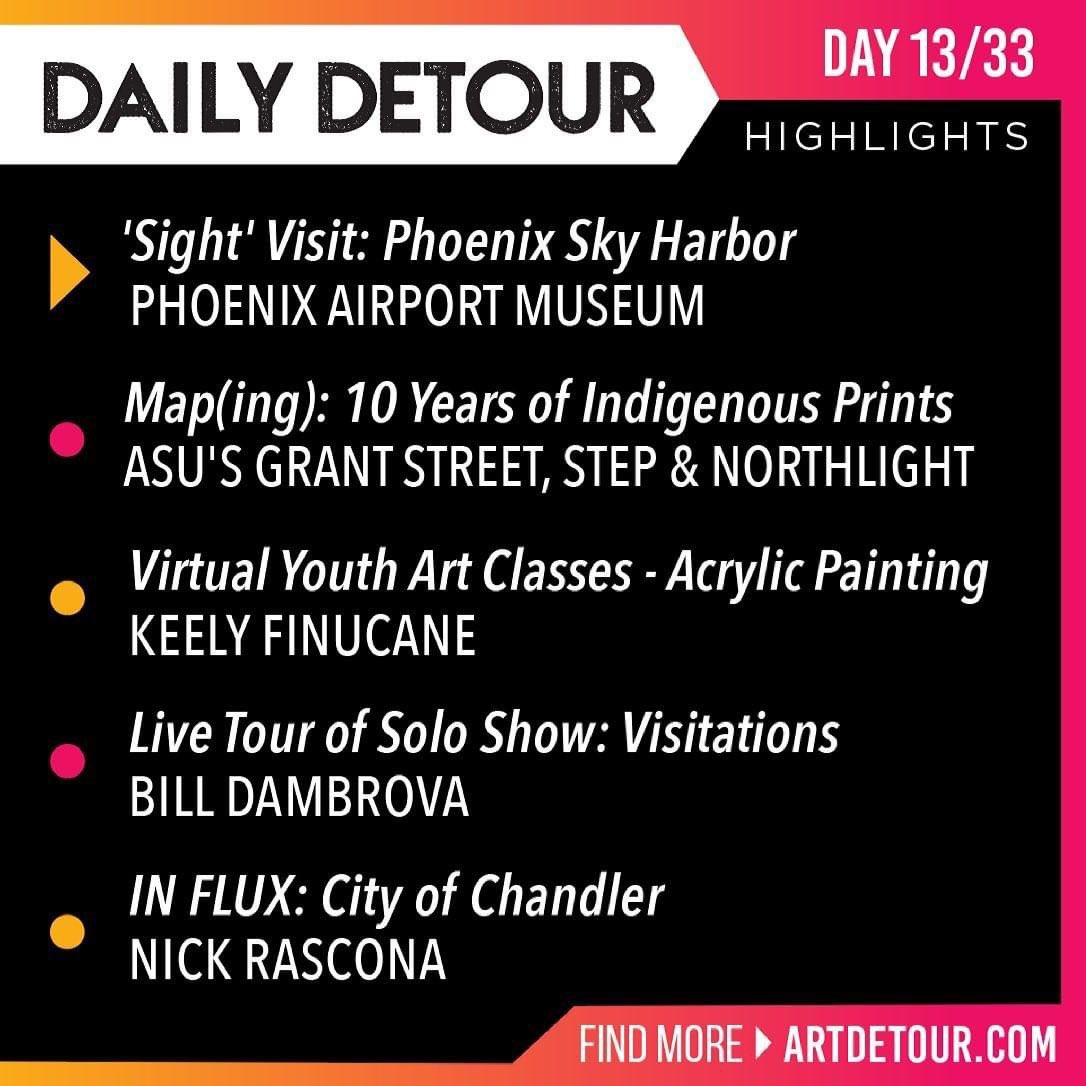 Welcome to the Daily Detour where we will highlight arts and culture activities for each day of Art Detour 33. Check out the FULL CALENDAR and subscribe on our website for many more daily activities. Join us on the Detour! 

#artdetour33 #AZartists #ArtistsAZ #ArizonaArtists