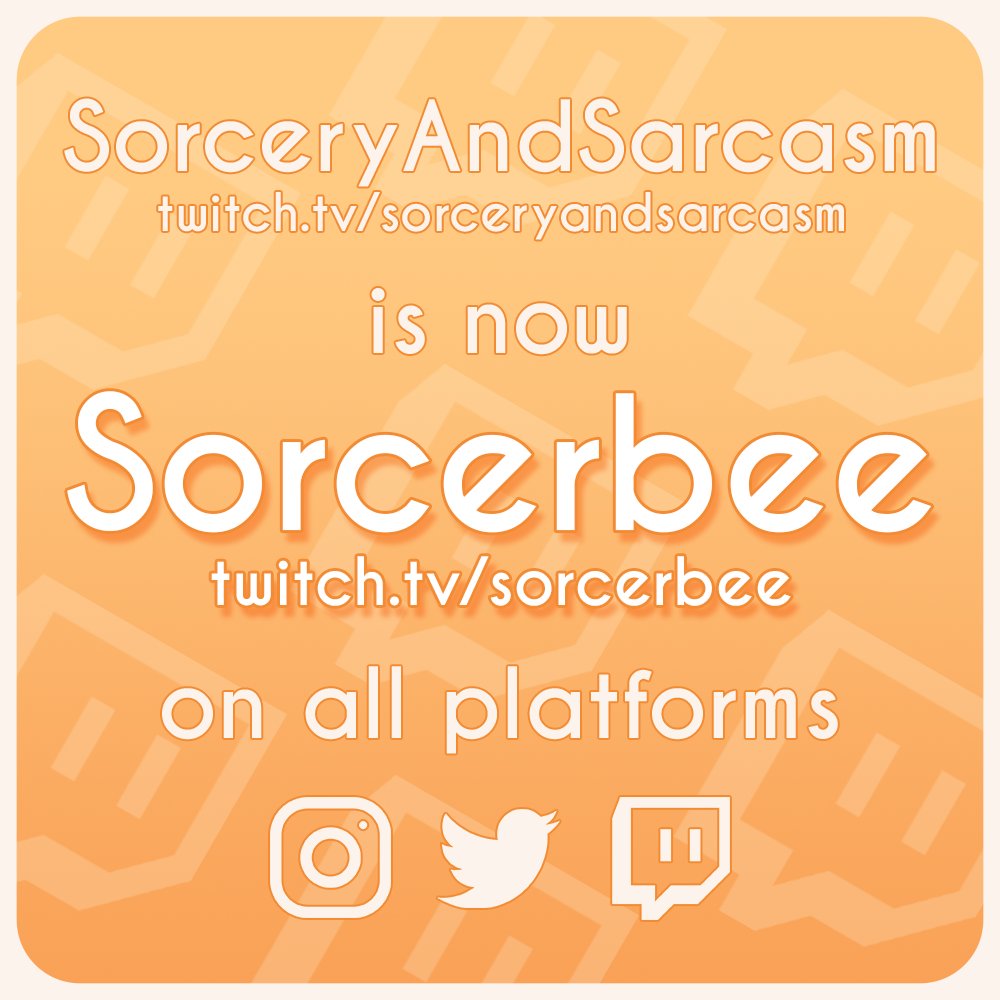Sorcerbee's tweet photo. Henlo everyone! A bit of a different update, I rebranded! I've been thinking about it for a while, whilst I loved SorceryAndSarcasm I just found it too long 🥺 
The new name is short and punchy, plus more unique too imo 🥰 I'd love to hear what you guys think! 💛 https://t.co/FNIdru1J6k