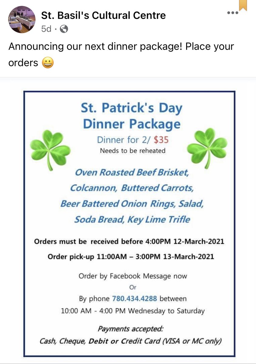 Éacht pobail den scoth anseo, maith iad <a href="/StBasilCultural/">St. Basil Cultural Centre</a> Lá Fhéile Pádraig Shona daoibh!

Great community initiative! Happy St. Patrick's Day! #gaeilge #Ceanada #Alberta #Ireland #StPatricksDay2021 

<a href="/ICUF_Awards/">ICUF Foundation</a>