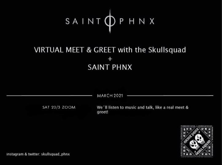 skullsquad_phnx's tweet photo. HEY YALL! We have another meet and greet with the one and only @saintphnx! 

This time the meeting will be on March 20th at 7PM GMT.

Please send a dm to @/saintphnx.netherlands on Instagram (link below) to grab a spot! 

✨ See you next week! ✨ https://t.co/mYOakpX11I