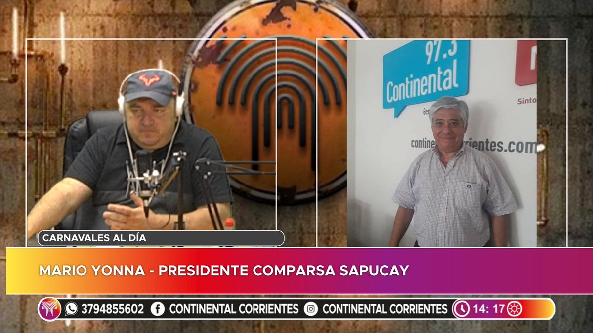 [Ahora] Estamos en comunicación con Mario Yonna Presidente de la Comparsa Sapucay🔸️🔹️
Expresó su punto de vista sobre todos los temas del carnaval como reglamento y las listas para presidente de dicha comparsa.
Mencionó "Hay que acordarse y dar lugar a gente joven.