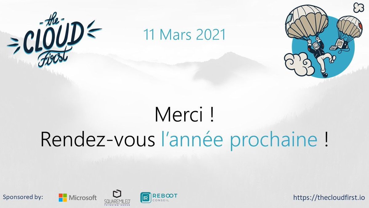 ☁️ Toute l'équipe de <a href="/TheCloudFirstIO/">TheCloudFirst</a> vous remercie chaleureusement d'avoir suivi cette journée incroyable autour des architectures Cloud-native.
On espère que vous serez également présent l'année prochaine !! 🚀  #2022