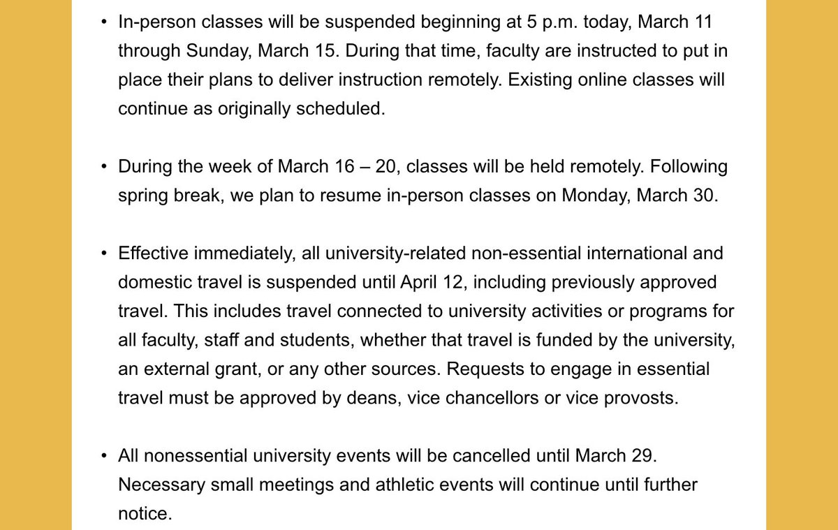 TheManeater's tweet photo. One year ago, today:

#Mizzou announced a suspension of in-person classes effective at 5 p.m. on March 11, 2020, with a plan to resume normal classes after spring break on March 30.

Needless to say, it didn't quite go as planned... https://t.co/xs82sM6Jho