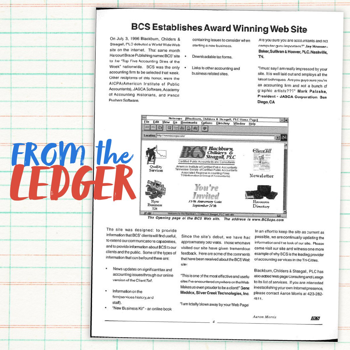 Our "Award Winning Web Site" looks a little different these days. Visit our website to see the difference 25 years of technological advances can make >> bcscpa.com
#throwbackthursday #fromtheledger #weareBCSCPA
