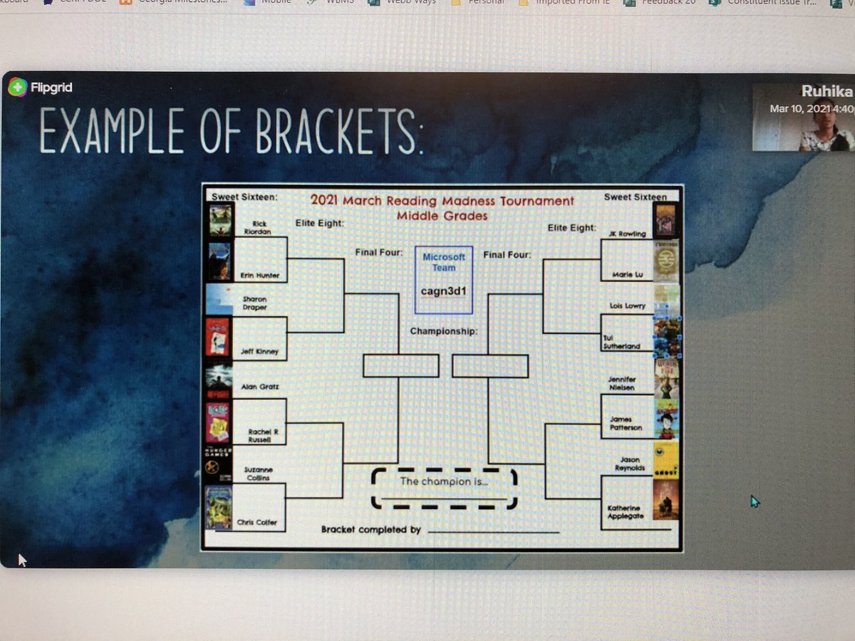 Thursdays are all about reading at WBMS. Each week a student shares a favorite book on the announcements, and we all read in Compass. March Reading Madness starts today too! #TheWebbWay <a href="/brownatwbms/">Nan Brown</a> <a href="/WebbBridgeMS/">Webb Bridge MS</a> <a href="/wbms_pta/">Webb Bridge MS PTA</a> <a href="/nielsenwriter/">Jennifer Nielsen</a>