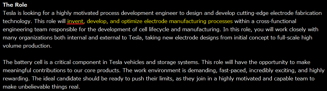 6/ The roles Tesla has yet to fill seem critical to the electrode process, and suggest Tesla cannot find the talent (after all, there is a shortage of these engineers in the U.S.), and/or the technology is still in early lab testing. See: "invent" in job description