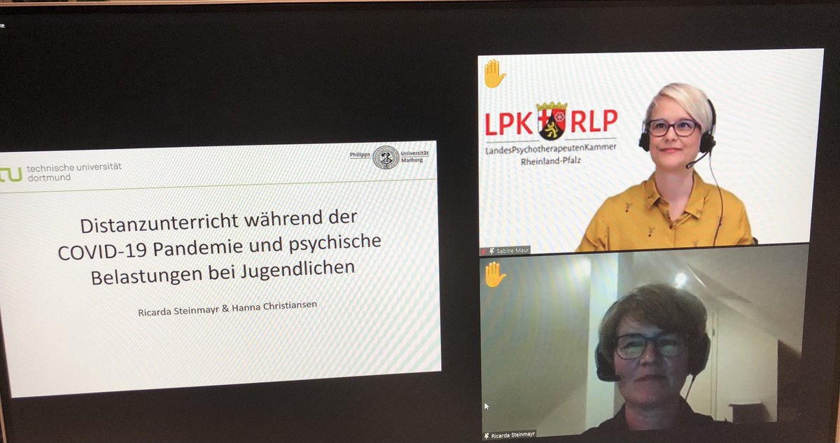 LPKRLP's tweet photo. Hervorragender Dreier-Vortrag zum Thema Schule und Corona: Schülerin Lisane LaRoca gemeinsam mit Professorinnen Hanna Christiansen und Ricarda Steinmayr #mentalhealthteens &amp;Corona https://t.co/eg38WBcJqD