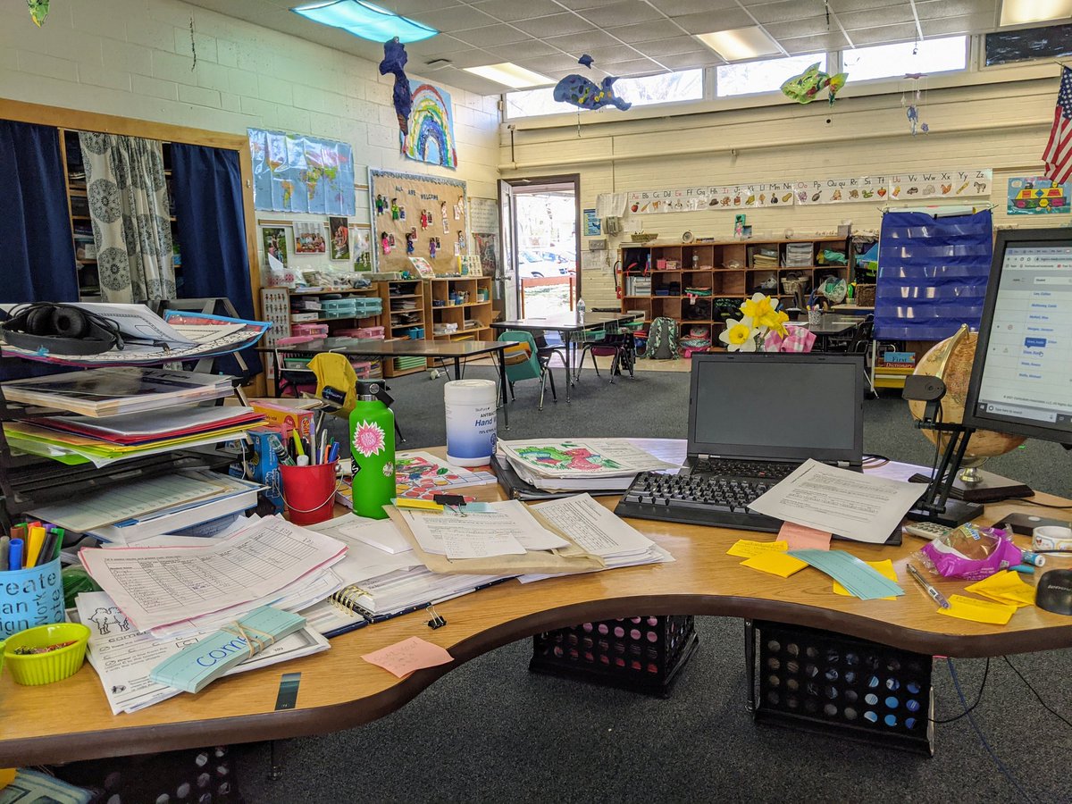 Assessing kinders for report cards. One child at a time. #crazydesk 😳