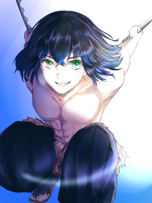 あまあまのがわさんがTwitterに投稿した嘴平伊之助(鬼滅の刃)のイラスト。