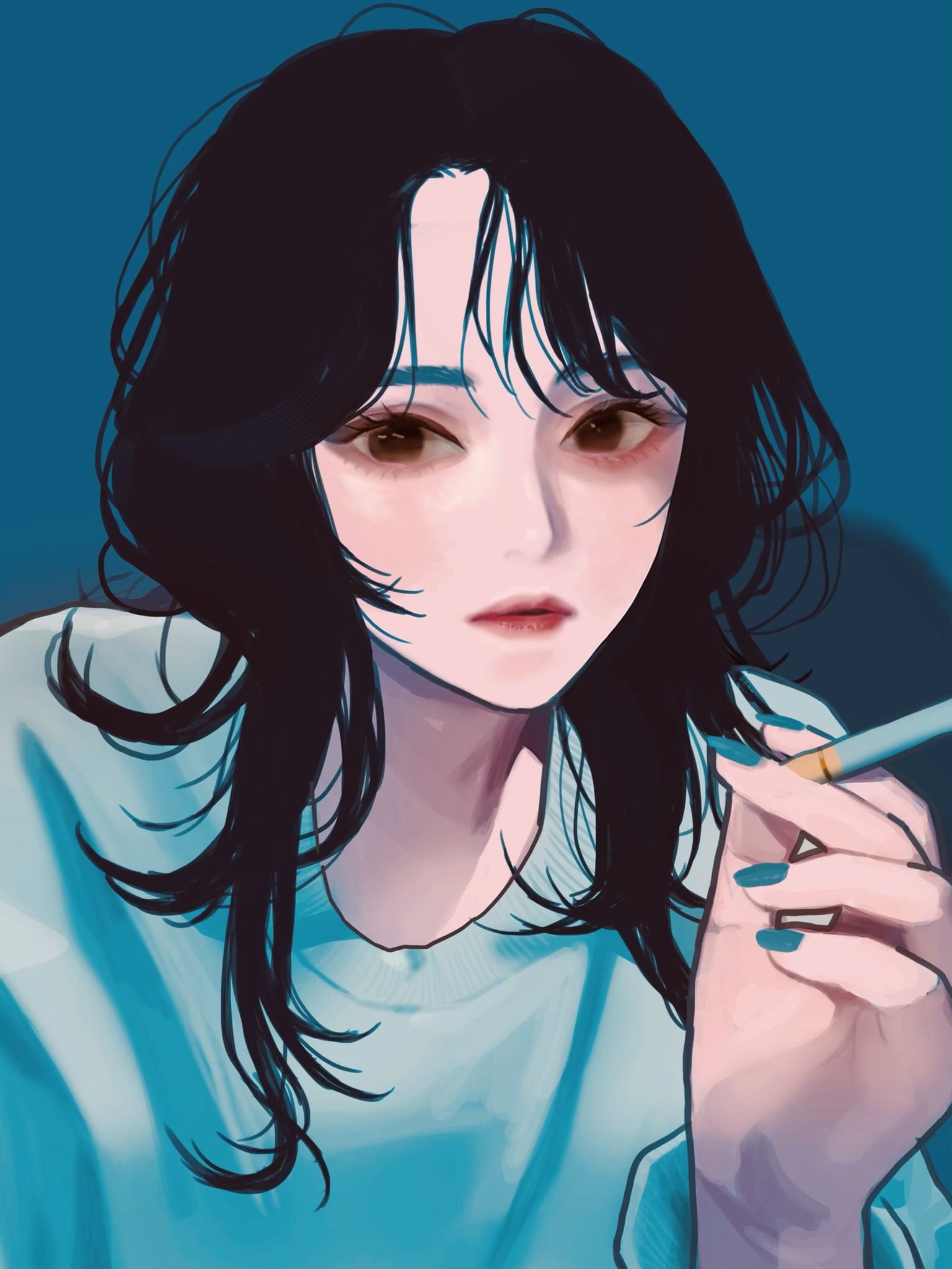 ガジュ丸 生活 女の子 煙草 スウェット ウルフカット イラスト Illust T Co At96stnjpd Twitter