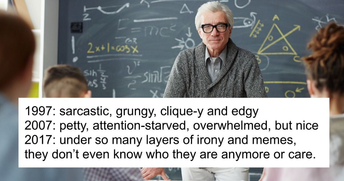 LibbyCortez's tweet photo. A bit of fun:

13 teachers share how students differ over decades &amp; which generation they prefer.

https://t.co/Rb3SydP55m

#generations https://t.co/uZfdg9TLPU