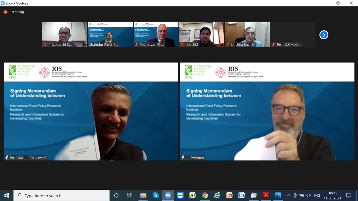 RIS_NewDelhi's tweet photo. RIS signs #MoU with @IFPRI to collaborate on agriculture, food security, technology, trade and dev with focus on #BIMSTEC @Sachin_Chat @Jo_Swinnen @pdash76 @KRavisrinivas https://t.co/AXjBhNPFhU