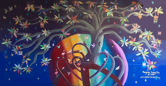 UnityCreativity's tweet image. #ColbertSmallBizBump UnityThroughCreativity Foundation uses visual arts and story to help communities heal heartbreak and envision success.Our SingingTreeMural Project is celebrating 100 murals in 20 yrs, 20,000 people, 52 countries. Is a growing forest. youtube.com/watch?v=URQRZg…