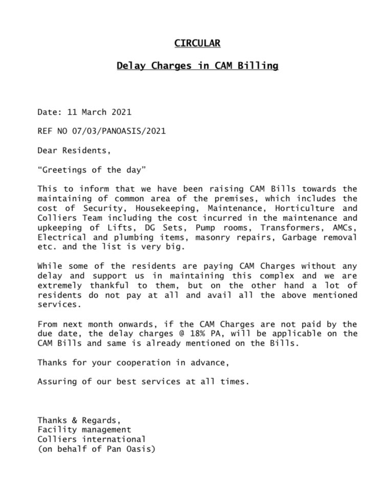 cp12dec's tweet photo. @dmgbnagar Sir please help! I am resident of Pan Oasis(Sector 70), an unregistered flat owner. Builder have hired a maintenance agency @colliers_ind who is sending threat mail and not allowing tenant to move out or in. They are forcefully recovering maintenance charges. https://t.co/7zHliuEVsw
