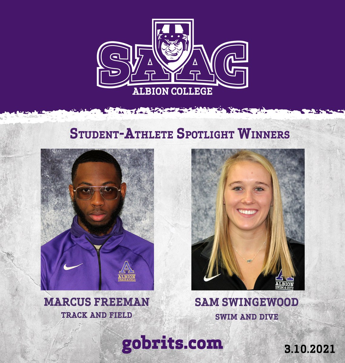 We had a THREE way tie on the Men’s voting this week! 
Congratulations to <a href="/Albion_MLax/">Albion M. Lacrosse</a> Jace Conley, <a href="/AlbionXCTF/">Albion College XC|TF</a> Marcus Freeman and Kejuan Frazier, and <a href="/AlbionSwimming/">Albion Swim & Dive</a> Sam Swingewood for their performances last week and for winning Student-Athlete spotlight of the week!