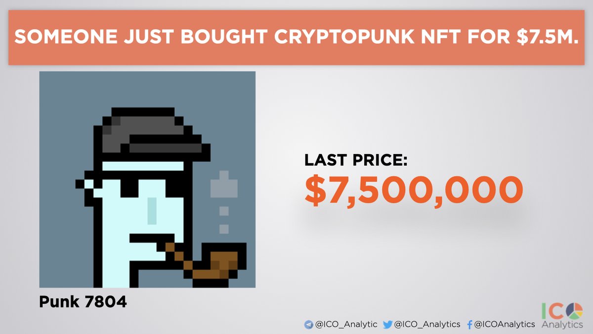 Someone just bought CryptoPunk NFT for $7.5M. The CryptoPunks are 10,000  uniquely generated characters(24×24 pixel images), created in 2017.  Originally, they could be claimed for free by anybody with an Ethereum  wallet.