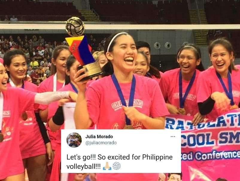 OneSportsPHL's tweet photo. The volleyball community is rejoicing! 🤍

Ikinatuwa ng mga volleyball stars na sina Aby Maraño, Jia Morado, Sisi Rondina, Eya Laure at Bea de Leon na nagsama-sama ang 12 teams sa @PVLph 

📷Instagram/ abymarano, cherryann.rondina, ESPN5/KC Cruz, Ernie Sarmiento, Charmie Lising https://t.co/Co7GpECwEF