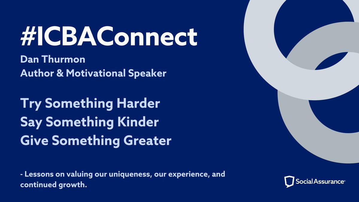 SocialAssurance's tweet photo. Still processing all the great content from the @ICBA Connect Conference! @DanThurmon had a great session on creating connections and inspiring others through personal growth. We challenge you to do these three things! #ICBAConnect #connectwithpurpose https://t.co/fD4blUlvs6