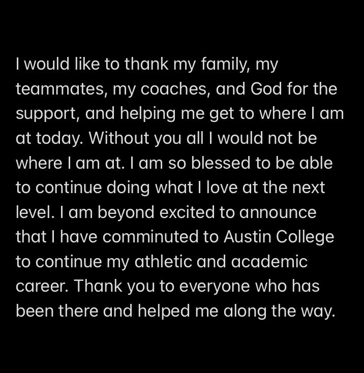 I’m beyond excited to announce my commitment to Austin College!!! Thank you <a href="/Coach_DawsonRSP/">Loren Dawson</a> and <a href="/Coach_BenMoran/">Ben Moran</a> for the opportunity!!!‼️Go Roos🦘‼️<a href="/RoosFootball/">Austin College ’Roos Football</a> <a href="/FootballTomball/">Tomball Cougar Football</a> <a href="/handal_dave/">Dave Handal</a> <a href="/coachcodutti/">Coach Codutti</a>