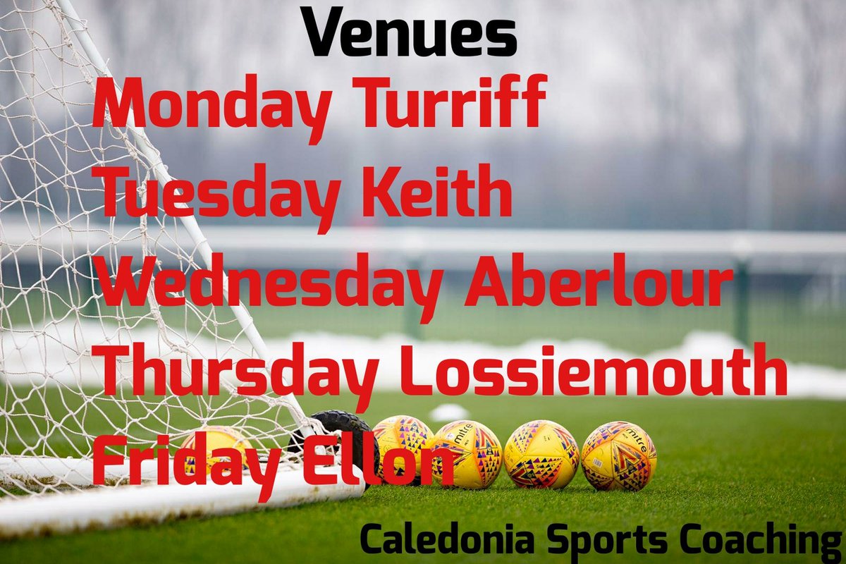 SportsCaledonia's tweet photo. New Term Begins Monday 19th April....

Monday 
Turriff 
Gk &amp; Outfield

Tuesday
Keith
Football Development 

Wednesday
Aberlour
Football Development 

Thursday
Lossiemouth
Football Development 

Friday
Ellon
Football Development 

More Details Announced Soon.... https://t.co/Zae0htWxEf