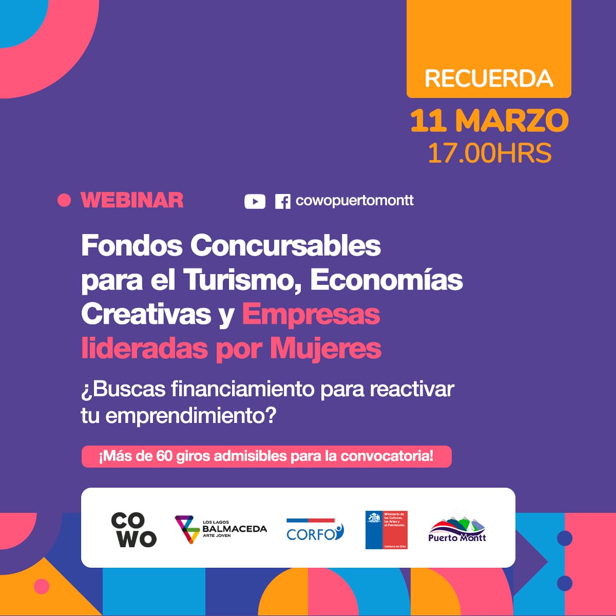 Cowo_pm's tweet image. Hoy Jueves 11 de Marzo a las 17:00 hrs, te invitamos a solucionar tus dudas y consultas en los formularios de postulación para las convocatorias dirigidos a negocios del sector creativo, del turístico y PAR IMPULSA "JARDINES INFANTILES Y SALAS CUNAS" bit.ly/3euwYX6