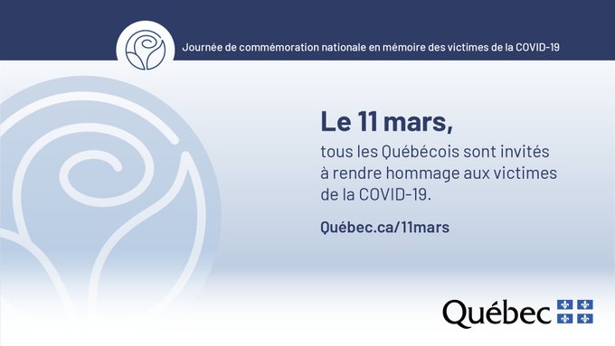 Aujourd'hui, la STQ rend hommage aux victimes de la COVID-19, aux travailleurs de la santé et à tous ceux qui ont perdu un être cher au cours de la dernière année. À 13 h, nos navires feront raisonner leur sifflet en leur honneur et une minute de silence sera observée à bord.