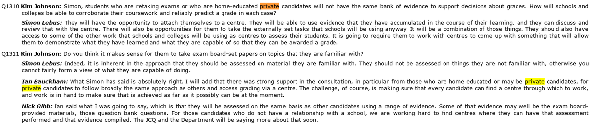 Transcript now up <a href="/CommonsEd/">Education Committee</a> exams 2021 committees.parliament.uk/oralevidence/1… private candidates discussed here edyourself.org/articles/exams… + <a href="/ofqual/">Ofqual</a> consultation closes today