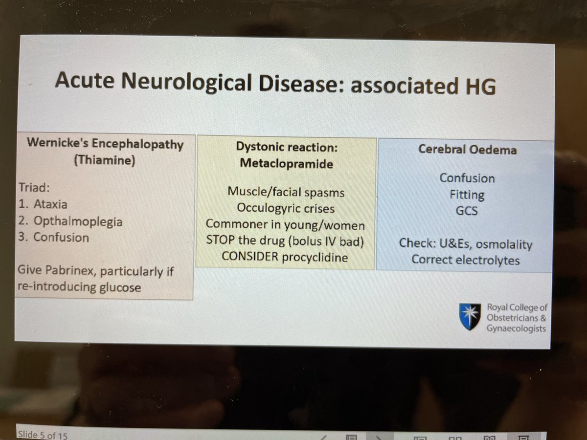 #Hyperemesis review ⁦@MumaDean⁩ ⁦@ken_hodson⁩ ⁦@RCObsGyn⁩ ⁦@BMFMSNews⁩ Annual #ObstetricMedicine Course