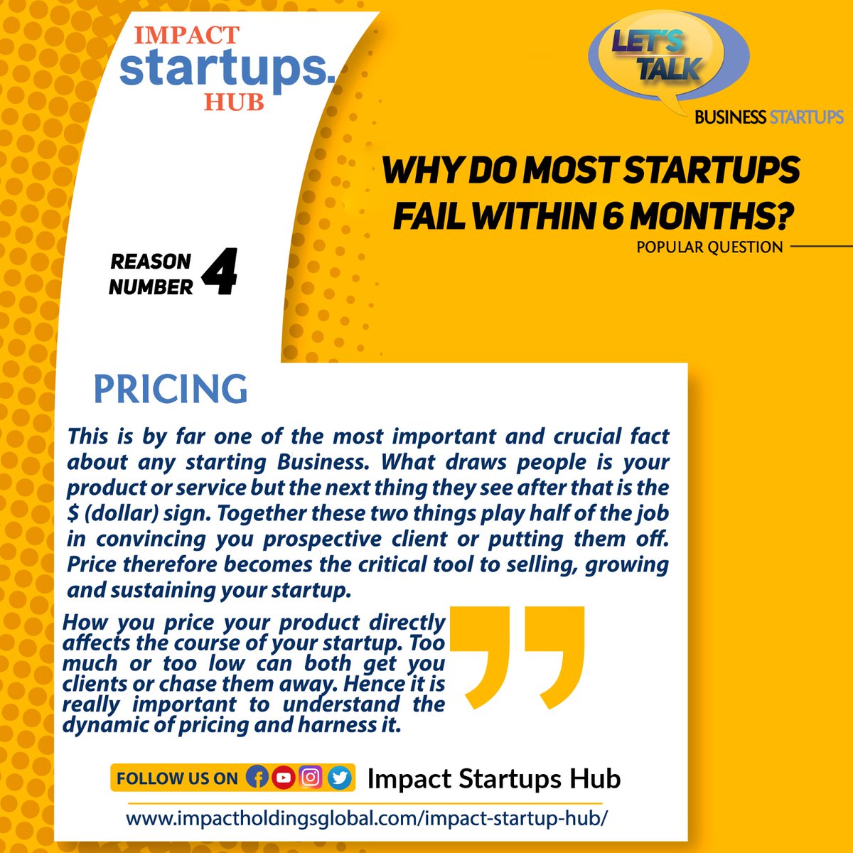 impactstartups's tweet photo. How you price your product/service determines how's far your business will go. https://t.co/0jMHviiFV6