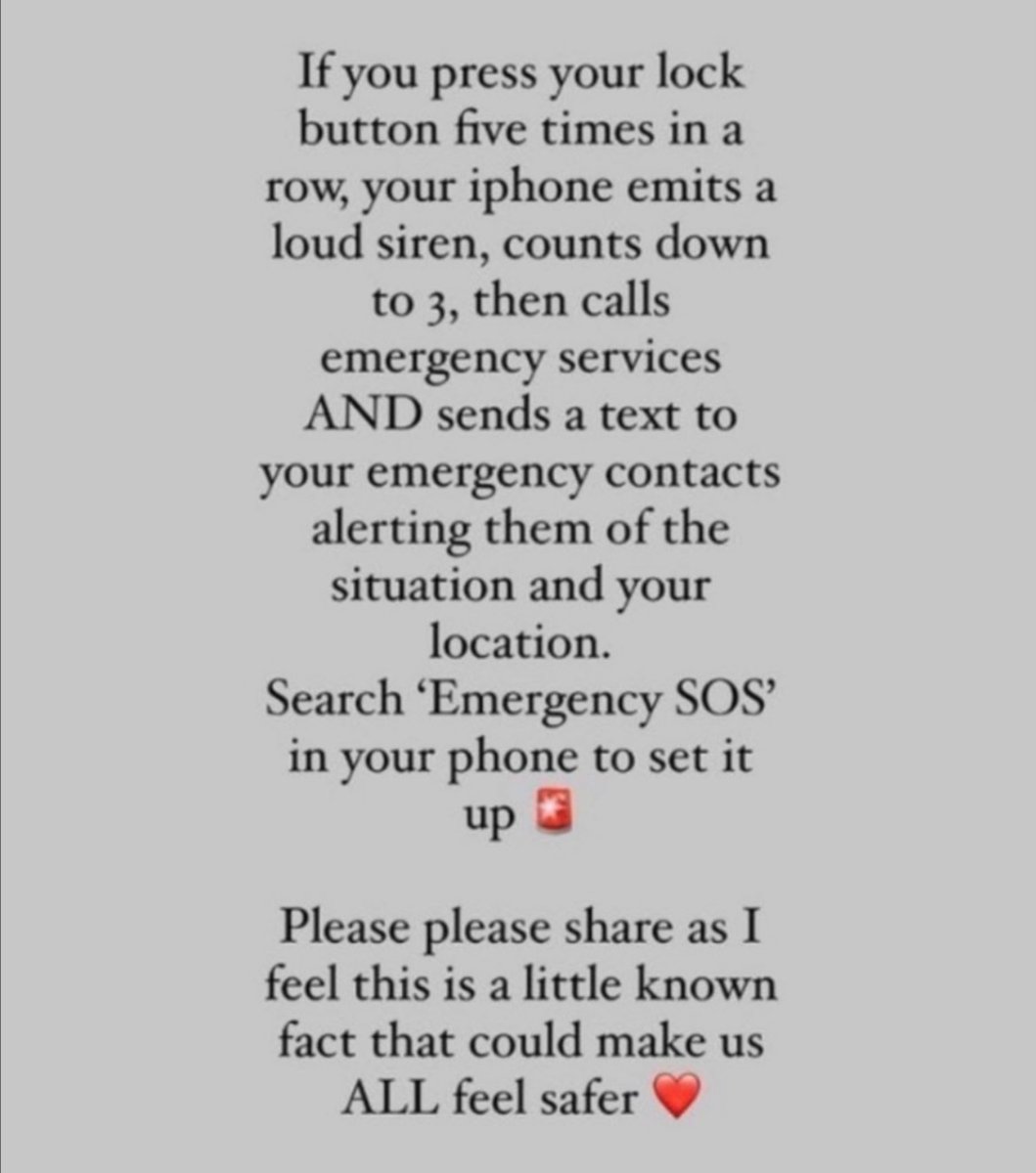 steffigreen1's tweet photo. Sadly recent events have made women feel more unsafe than ever when walking alone. Hopefully these emergency call settings are helpful to some of you for iPhone and Android x https://t.co/UfJVb9ccrk