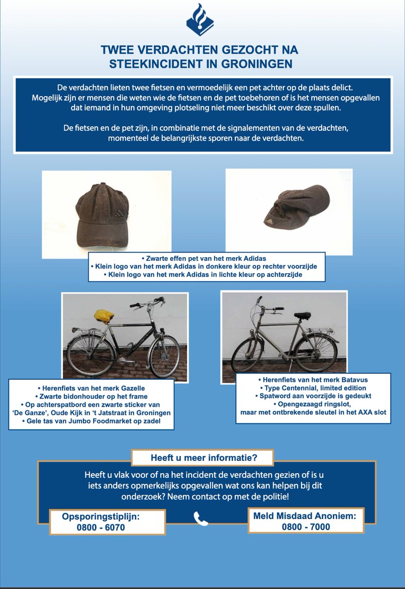 #steekincident Groningen #vanhoutenlaan woensdagavond 11 maart waarbij twee van mijn collega's gestoken  zijn. Wij zijn dringend op zoek naar de 2 verdachten.  Als je iets weet meld je! #allehulpiswelkom