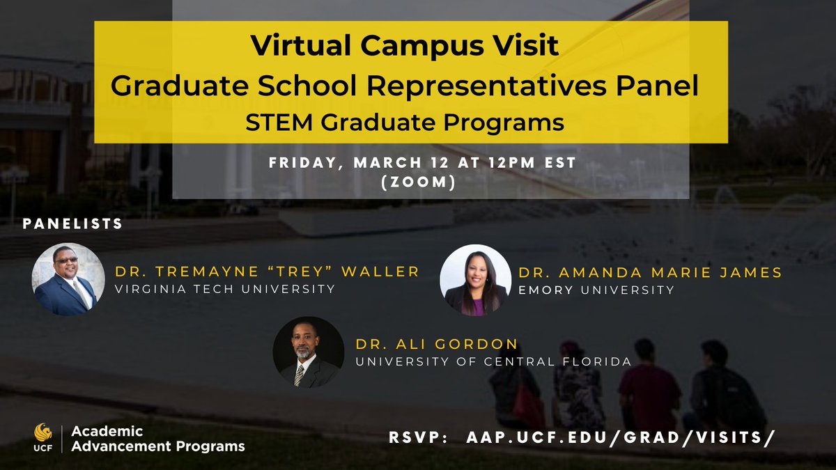 aapatucf's tweet photo. STEM Graduate programs can sometimes have particular preparation strategies. Come ask questions to a panel of STEM Graduate program representatives tomorrow at noon. RSVP at https://t.co/gAVjoVPhty. #aap #ucfgradprep https://t.co/Cppq6euwB3