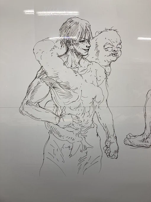 今日のホワイトボード。学生のリクエストで描いた伏黒甚爾。向かって右にはとても公開できないものを学生と合作してしまった。#伏黒甚爾 #呪術廻戦 