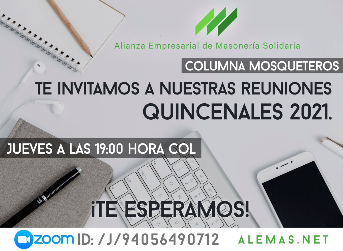 AlemasNetwork's tweet photo. Nos complace invitarles a la reunión MOSQUETEROS este jueves 11 de Marzo  7:00 pm (hora Col). 
Podrán exponer sus productos y servicios,
conocerán empresarios y hermanos con quienes podrán hacer negocios, alianzas estratégicas y potenciar sus actividades.
¡Los esperamos! https://t.co/80AnSOeRTT