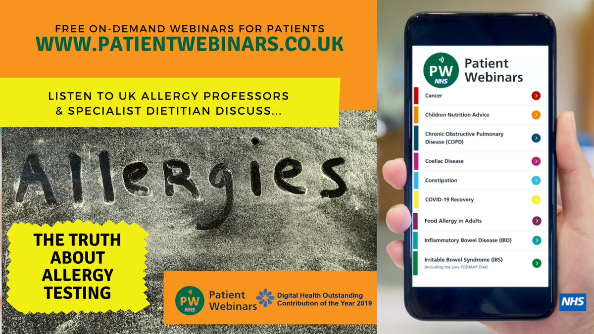 allergydiet's tweet photo. 📢Allergy testing is a huge area of confusion🤔Very informative webinar by Prof Arshad, Prof Holloway &amp; specialist dietitian @sallyann_denton. Free for all HCPs and patients to use @AllergyUK1 @MScAllergy @CherryHagger @BDA_FASG See webinar in adult allergy section on website👍 https://t.co/1peuWjAOC2