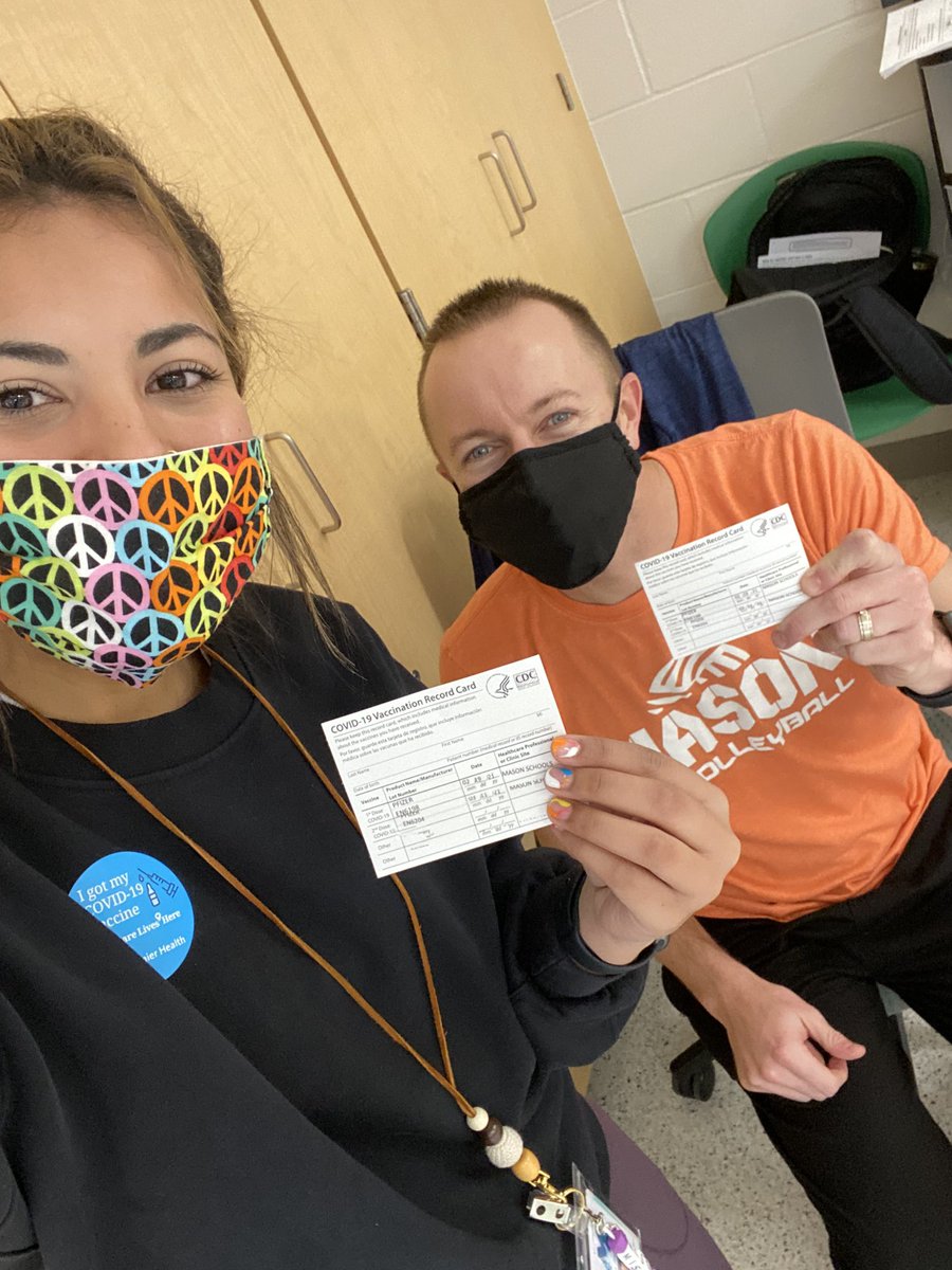 MissE_Ed's tweet photo. My CT and I are feeling AWESOME after getting our second vaccine!! Thanks @MasonSchools for this opportunity 🤩@eric_schatzle https://t.co/j04Ph4OdZK