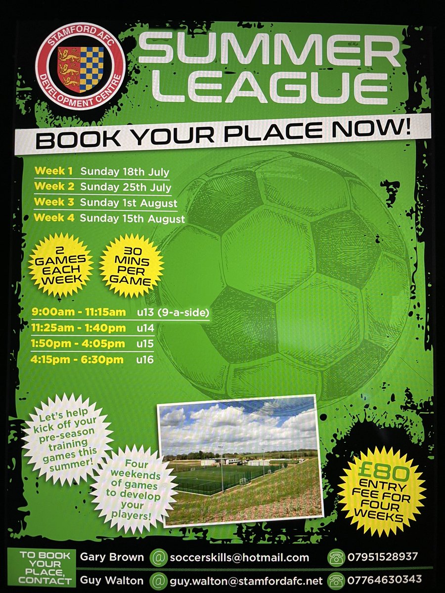 Summer Football @ The Daniels! Add to you pre season sessions ( 2020-21 season age groups ) <a href="/ThurlbyFc/">Thurlby Tigers Football Club</a> <a href="/DeepingRangers/">Deeping Rangers FC</a> <a href="/LangtoftUnited/">Langtoft United FC</a> <a href="/BourneTownFC/">Bourne Town FC</a> @fcblackstones <a href="/Holbeach_UtdFC/">Holbeach United FC</a> <a href="/GandNFC/">Glinton & Northborough FC</a> <a href="/RoyceRangers/">Royce Rangers FC</a> <a href="/deepingunited18/">Deeping United FC</a> <a href="/LincolnshireFA/">Lincolnshire FA</a> <a href="/Mercury1712/">Stamford Mercury</a> <a href="/PDYouthLeague/">PDYouthLeagueUK</a>