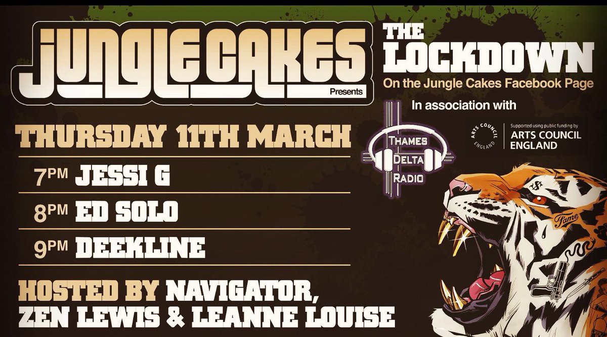 Navi4Real's tweet photo. @JUNGLECAKES • LIVE STREAMING 2NITE • warmin up for the comeback as we TAKEOVER #ThamesDeltaRadio • feat. @EdSolo @Deekline @DJJessiG + #ZenLewis #LeanneLouise &amp; your truly Navigator. We going from 7-10pm log on later &amp; plz tell a friend 😁🎂#JungleCakes

#JungleCakesTakeover https://t.co/T10m75kBLX