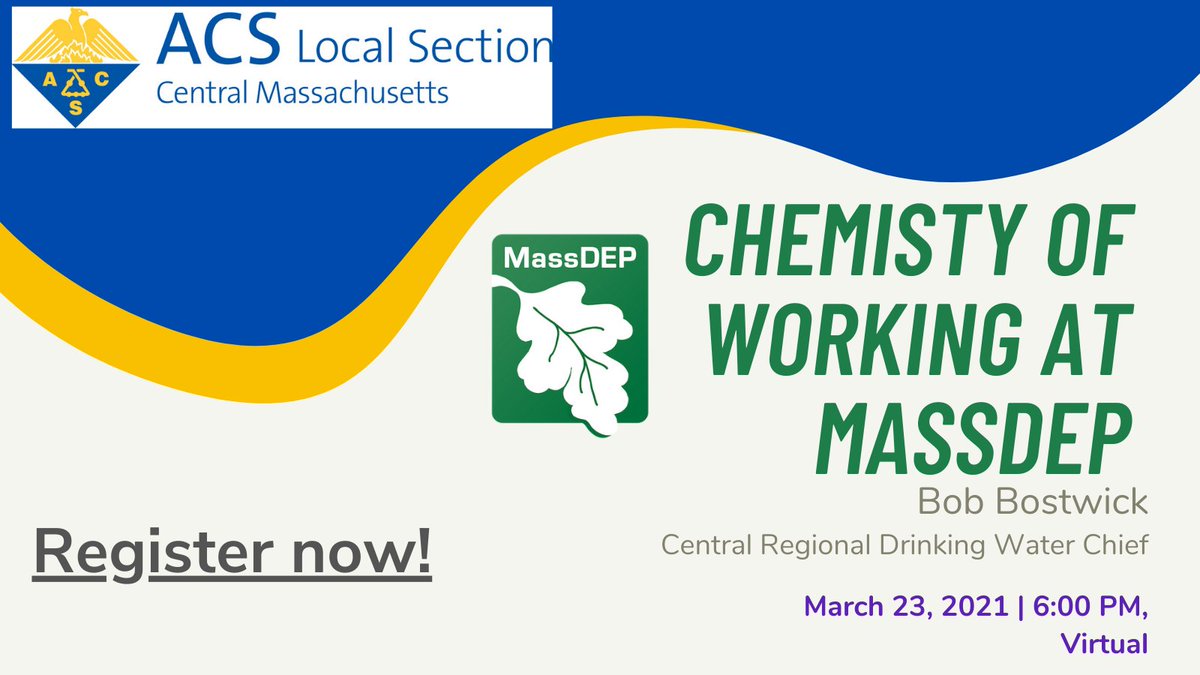 March 23rd <a href="/CentralMassACS/">Central Mass ACS</a> Webinar: Chemistry of Working at <a href="/MassDEP/">MassDEP</a>
Register here: american-chemical-society.zoom.com/webinar/regist…