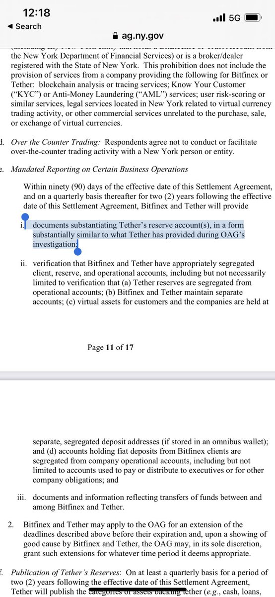 Also this line is very interesting. Clearly Tether has provided some form of proof of reserves to OAG. Unclear the amount, time frame, etc. <a href="/Bitfinexed/">Bitfinex'ed 🔥🐧 Κασσάνδρα 🏺</a> <a href="/LucaLand97/">Luca Land</a> <a href="/soleil_dusoir9/">Soleil du Soir</a>