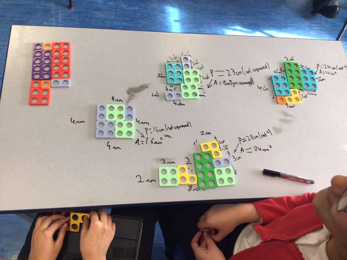 MissHitchlock's tweet photo. The children in year 6 @LeverEdgePri  enjoyed a table top maths activity today, investigating Area and Perimeter. https://t.co/fHTxvB9a59