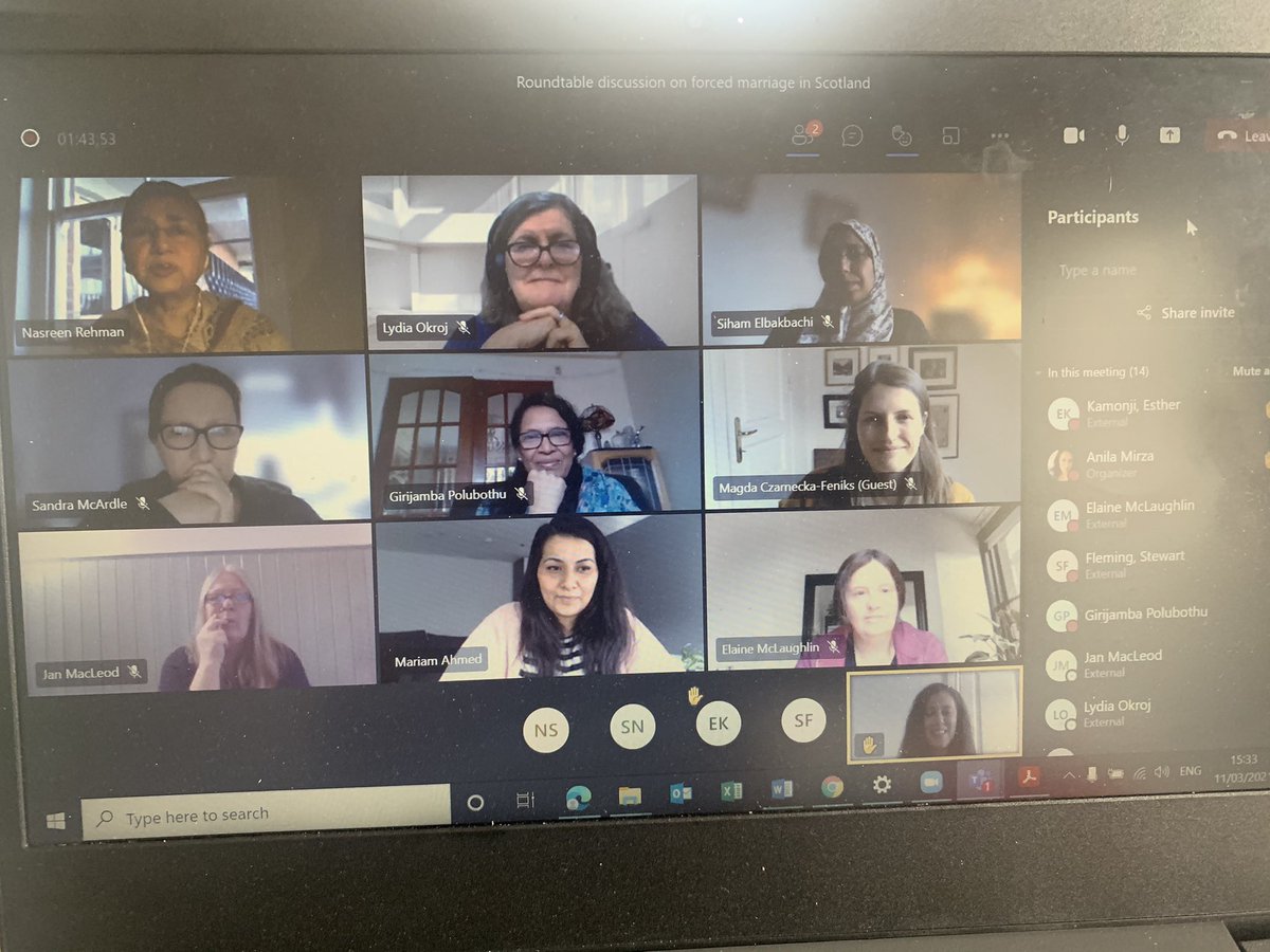 We facilitated a Roundtable discussion on Forced Marriage in Scotland for National Commission on Forced Marriage UK.

Thanks <a href="/scotwomensaid/">Scottish Women's Aid</a> <a href="/Saheliya/">Saheliya</a> <a href="/AminaMWRC/">Amina MWRC</a> @policescotland <a href="/FeniksCentre/">Feniks. Counselling, Personal Dev and Support Serv</a> @Hematgryffe_aid <a href="/K_womeninscotUK/">Kwisa-African Women In Scotland</a> NKS Edinburgh &amp; Women Support Project Glasgow