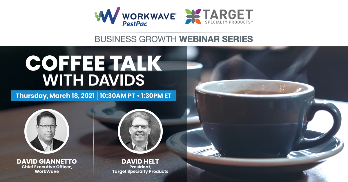 Workwave's tweet image. Join us for a coffee chat next week with our CEO, David Giannetto, and @TargetSpecProd president, David Helt, to learn how to save on all supplies ordered this year with our new Supplier Discount Program! 

Register here: ow.ly/50Bs50DWeWN

#pestcontrol #pestcontrolsoftware