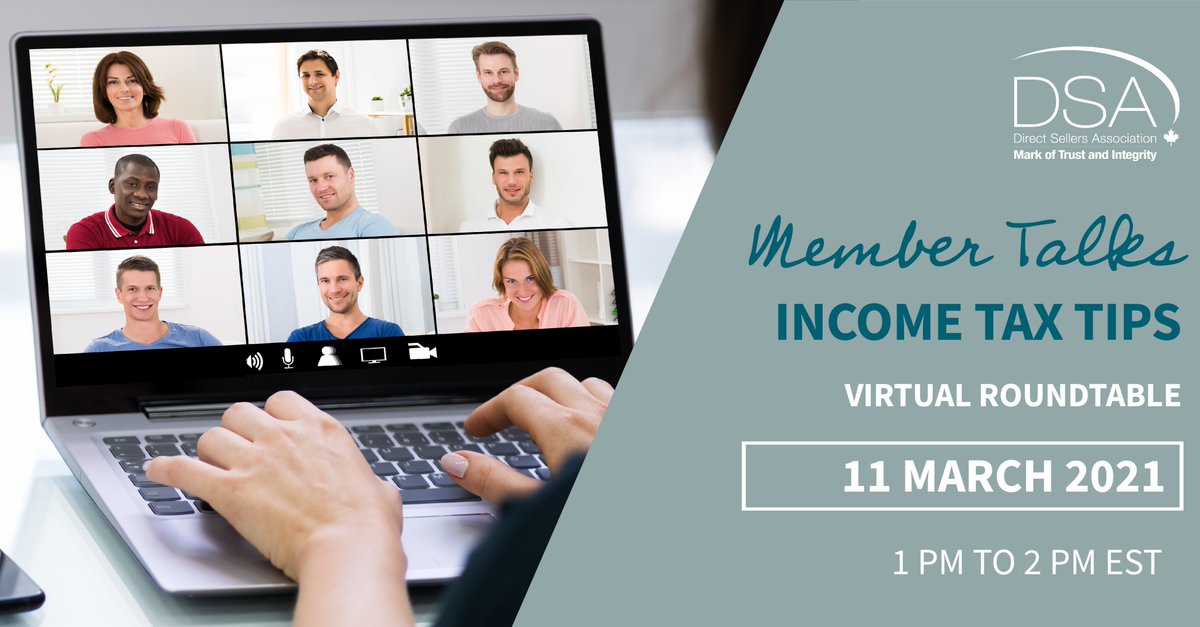 DSACanada's tweet image. Excited for today&apos;s first virtual roundtable, Member Talks - Income #Tax Tips! Today&apos;s event will provide our members with a forum to discuss income tax best practices. Thank you to Nathalie Cormack of Mary Kay Canada for moderating our first session. #directselling #membertalks