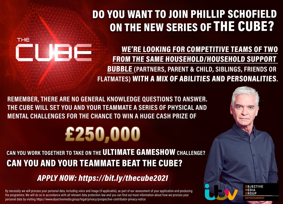 Hi <a href="/KimUKCasting/">Kim TV Casting</a> it would be great if you could RT the below. The Cube is returning to ITV! We're looking for competitive pairs from the same household/household support bubble. Do you and your team have what it takes to beat The Cube? Apply now at bit.ly/thecube2021