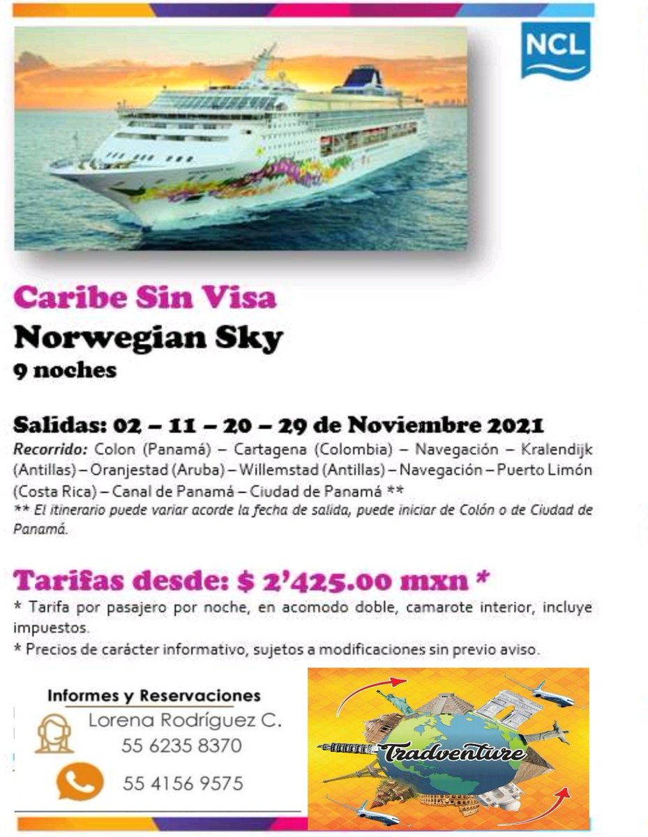TradventureMx's tweet photo. Caribe en crucero sin VISA ‼️⛴️
#crucerocaribe #viaja #crucerosinvisa #caribe https://t.co/R0WNcDa1QA
