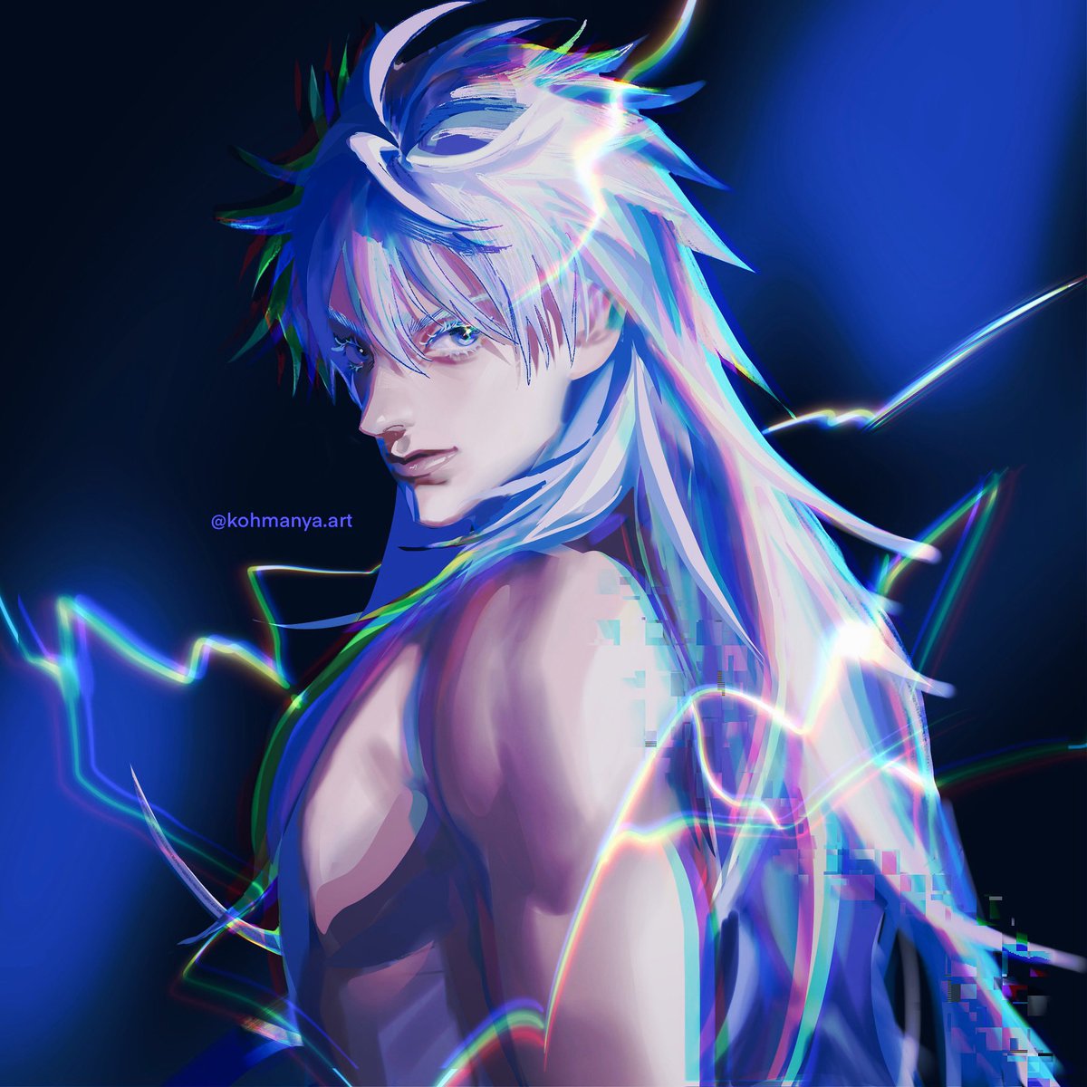 1boy male focus solo long hair blue eyes white hair looking at viewer  illustration images