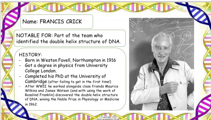 KSA_ScienceDep's tweet photo. A little closer to home with today’s STEM profile on Francis Crick #BritishScienceWeek https://t.co/URM3JqEc5D