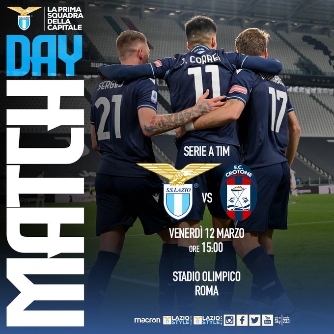 Pertandingan Lazio vs Crotone, Jumat (12/3/2021) pukul 21.00 WIB