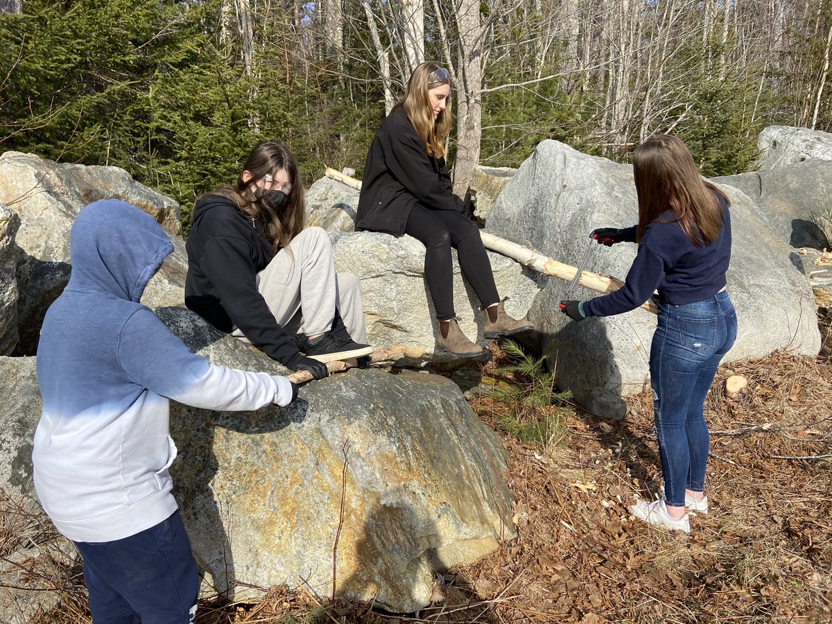 Mr. Brand’s grade 8 Tech. Ed students taking advantage of the beautiful day. Students are learning how to use draw knives and making improvements to our trail. #WatchUsLearn